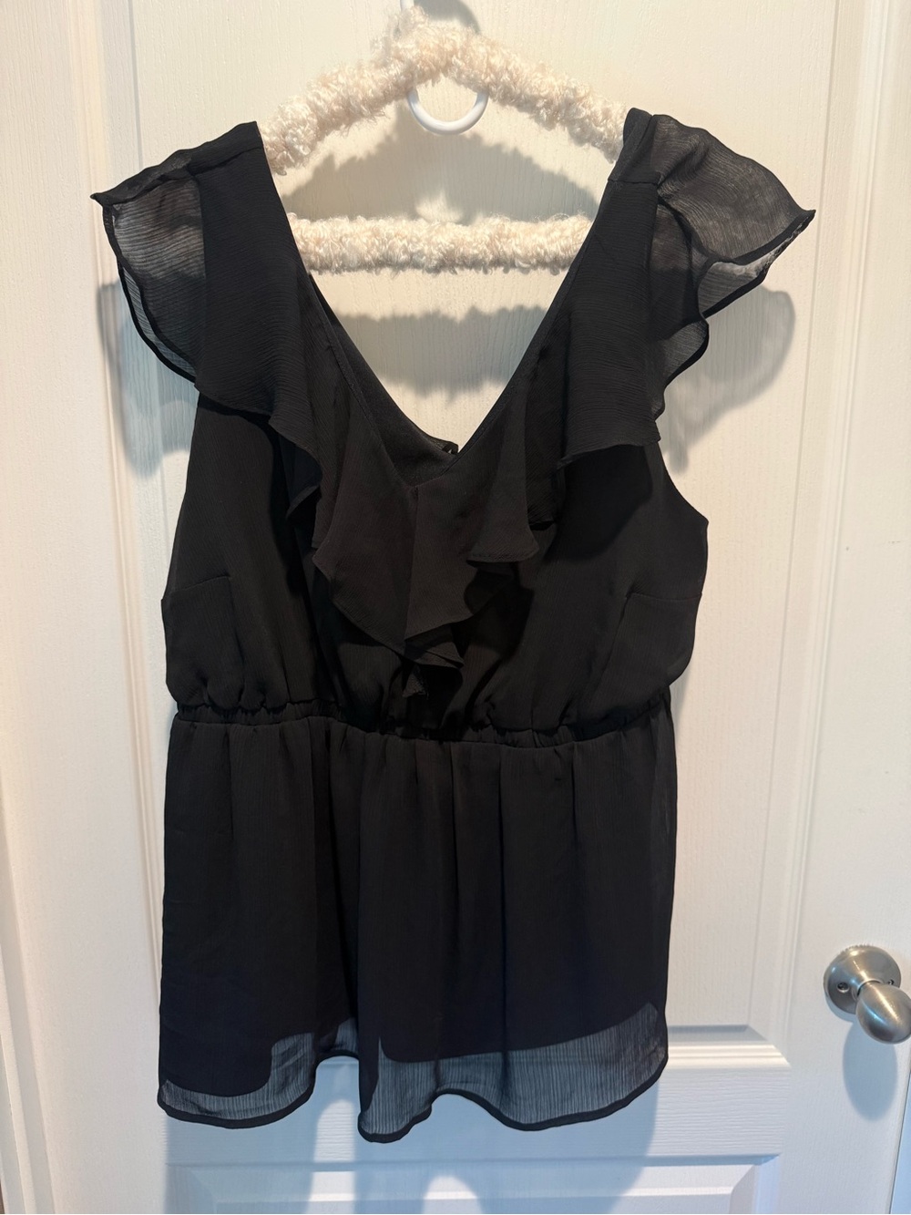 Torrid Black Ruffle V-Neck Flutter Sleeve Blouse
